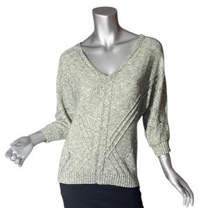 New York & Co. Women’s Medium Sage Green Cable Knit Sweater V Neck 3/4 Sleeves